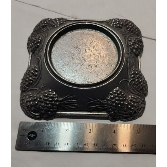 Vtg Carson Statesmetal Pewter Pine RIdge Med Piller Candle Holder 5.5" by 5.5" - Picture 12 of 13